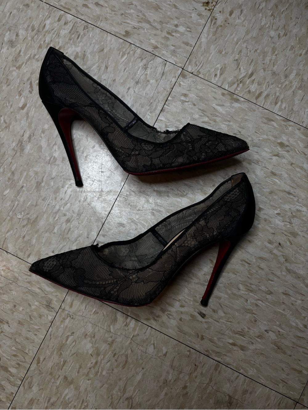 Christian Louboutin Black Lace Pointed Toe Pumps - Picture 4 of 9